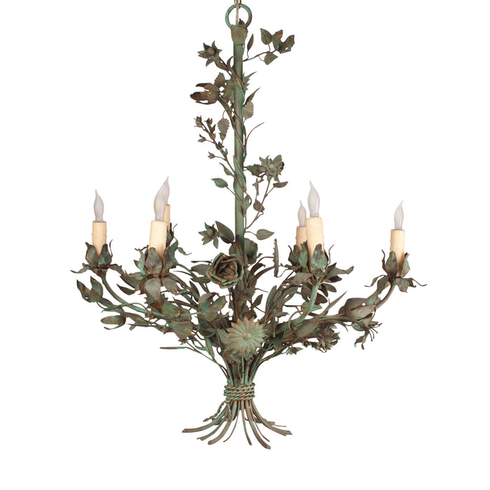 Painted Wrought Iron Flower Chandelier, Italy, circa 1900
