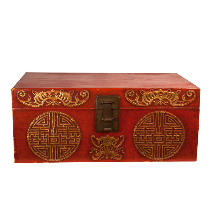 Chinese Export Red Leather Trunk, Circa 1780