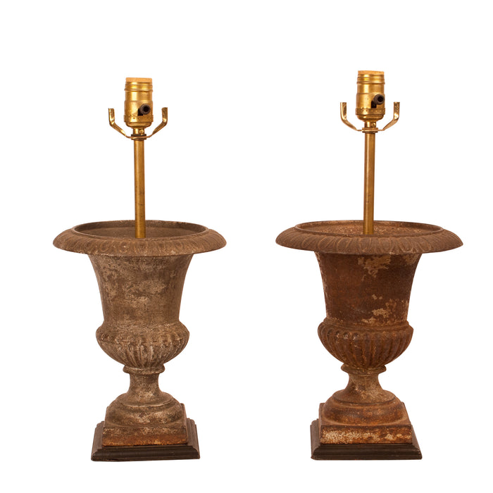 Pair of Iron Urn Lamps, France Circa 1900