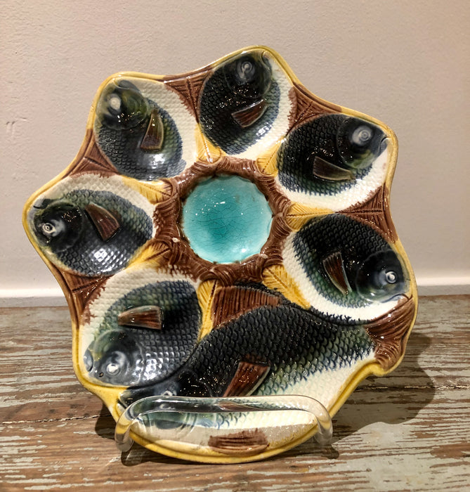 Majolica Oyster Plate with Fish, England circa 1880