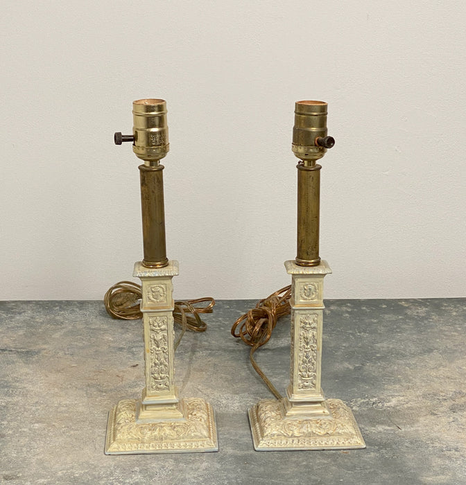 Pair of English 18th Century Creamware Candle Sticks Lamps