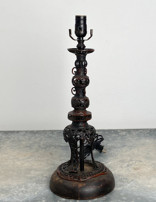 Large Bronze Japanese Candlestick Lamp, Meiji Period, Circa 1870