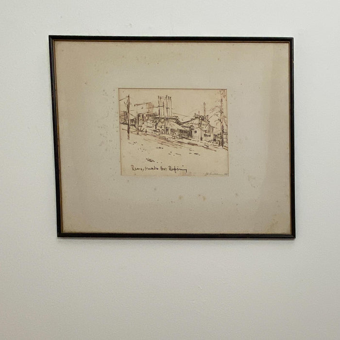 Ink on Paper Drawing, "Reno, Nevada Ore Refining", H. Krell 1955