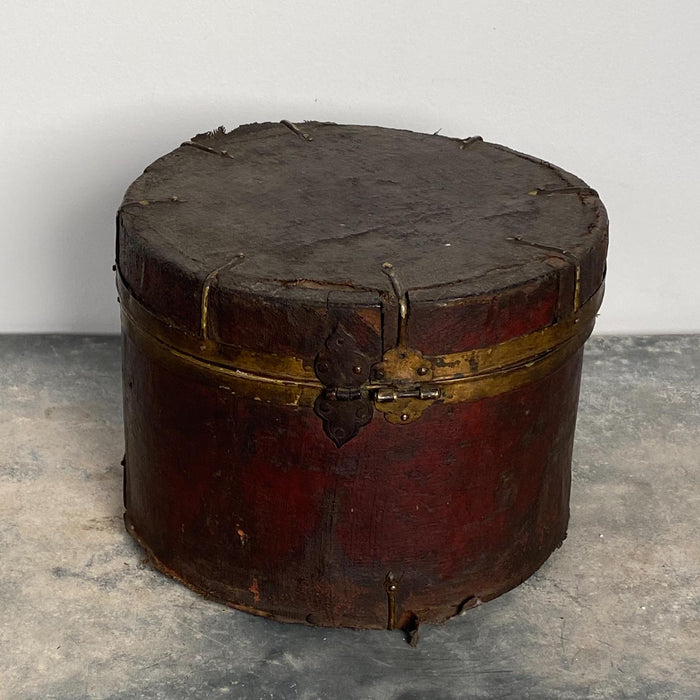 Leather and Iron Round Box, Tibet Circa 1880