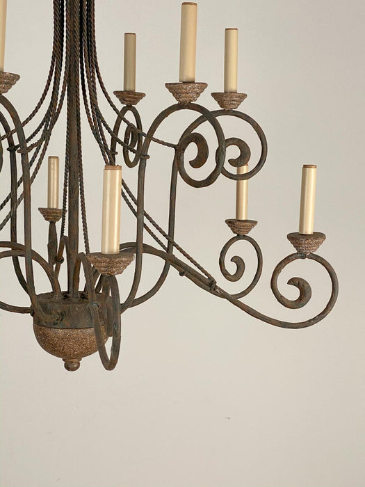 Wrought Iron and Wood Chandelier