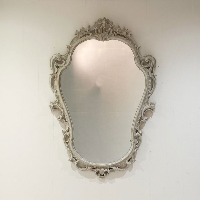 Circa 1920 Vintage Hand-Carved and Bone Painted Baroque Style Mirror, England
