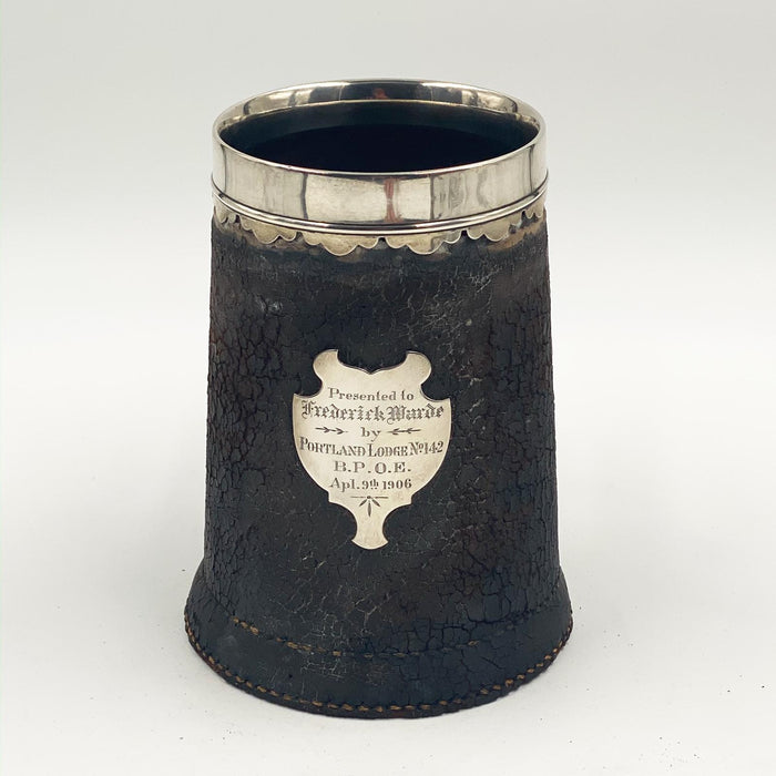 Leather Tankard with Silver Mounts, American