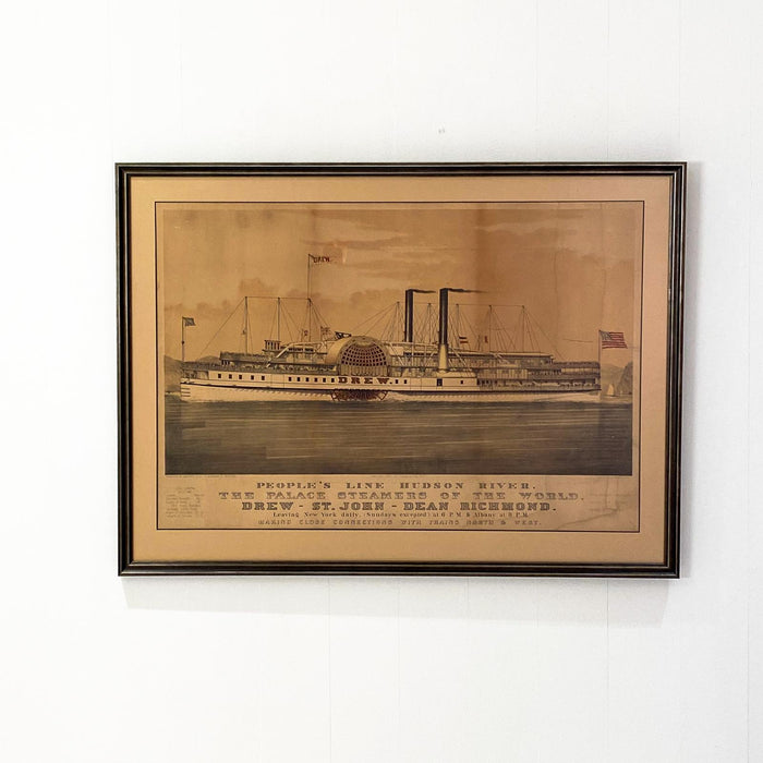 Circa 1877 Currier & Ives Lithograph of the Steam Ship Drew, American