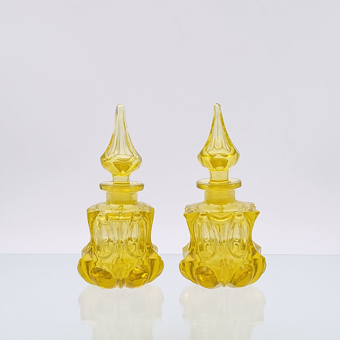 Circa 1900 French Yellow Glass Perfume Bottles, A Pair