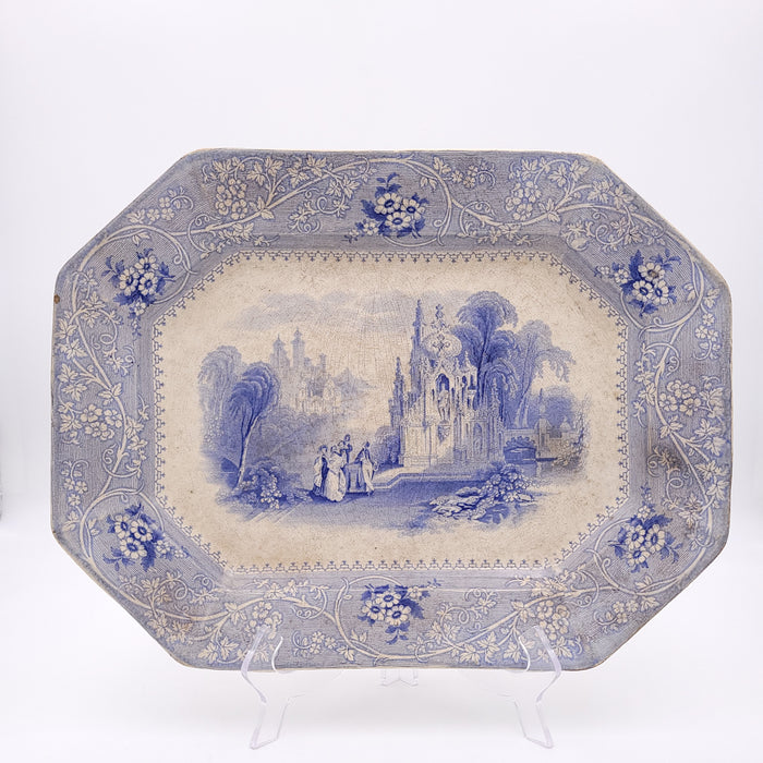 Staffordshire Blue and White Platter in the "Columbia" Pattern