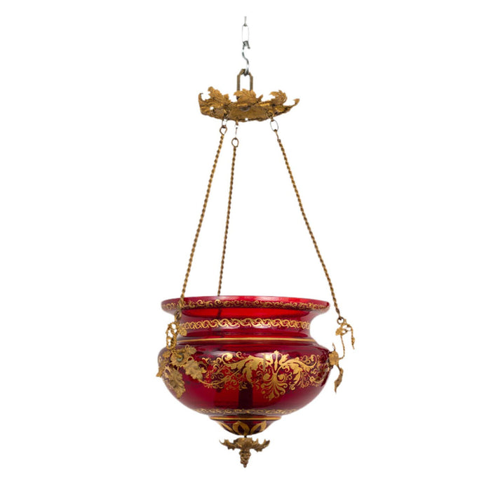 Antique Red & Gilt Glass Russian Lantern with Ormolu Mounts