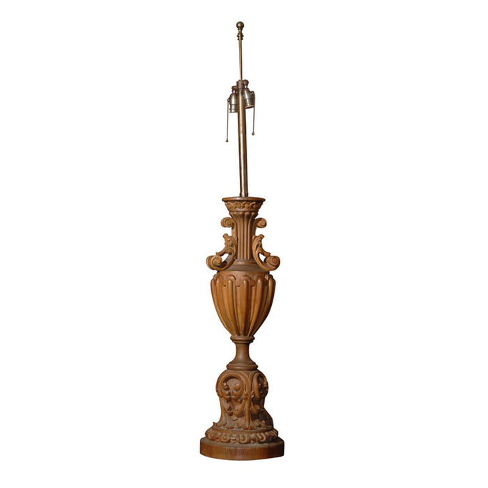 Vintage Italian Large Carved Wood Lamp